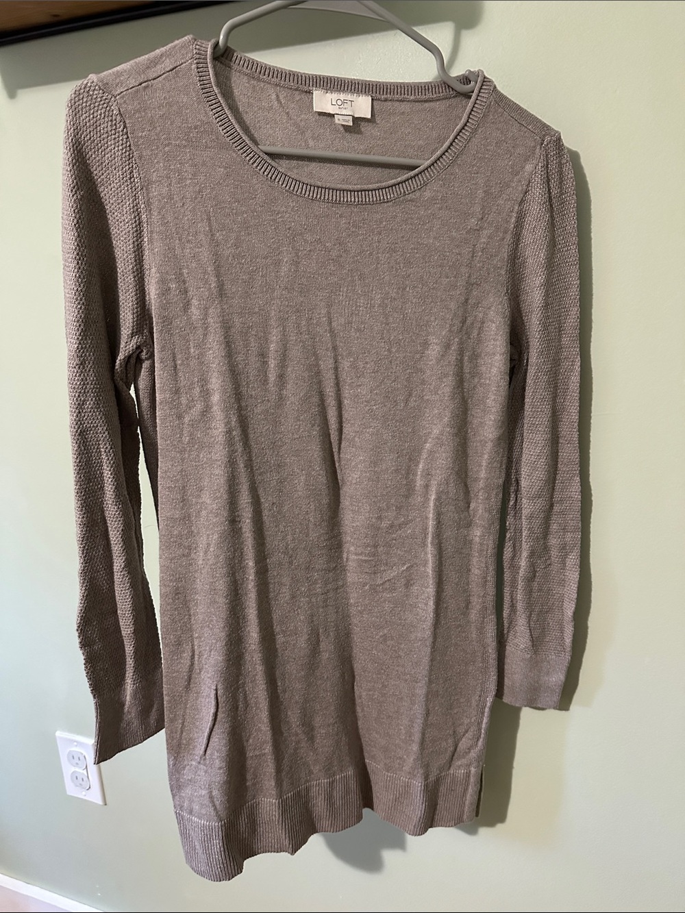 LOFT Long Sleeve Tunic Sweater in Taupe Gray